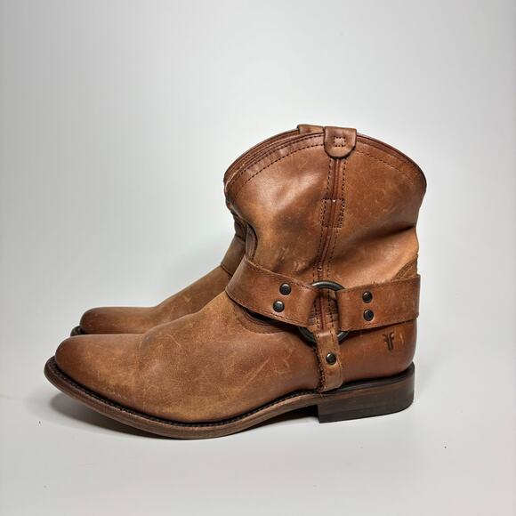 Frye Wyatt Harness Short Leather Boots in Cognac - Picture 4 of 8